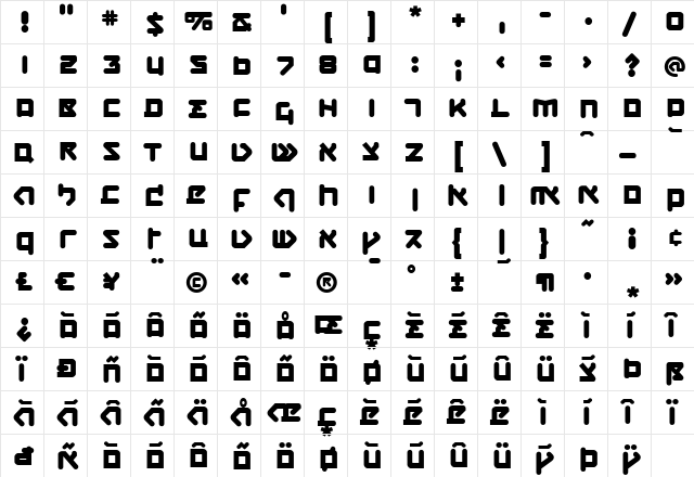 CQN-Molecular-ThermoBold Regular  glyph index