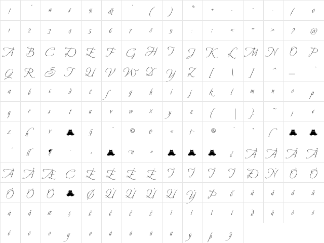 Avalon Regular  glyph index