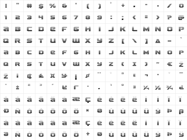 Terran Gradient Regular  glyph index