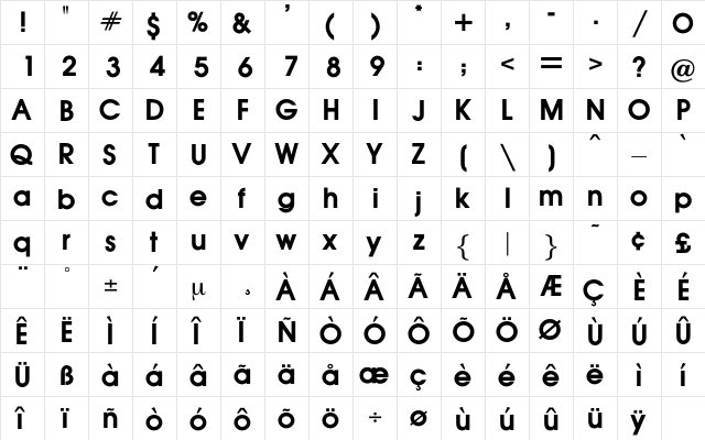 AuxinDemiBold Regular  glyph index