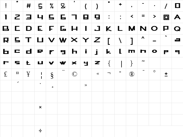 Bagfresh Regular  glyph index