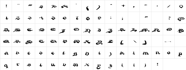 Broken English Regular  glyph index