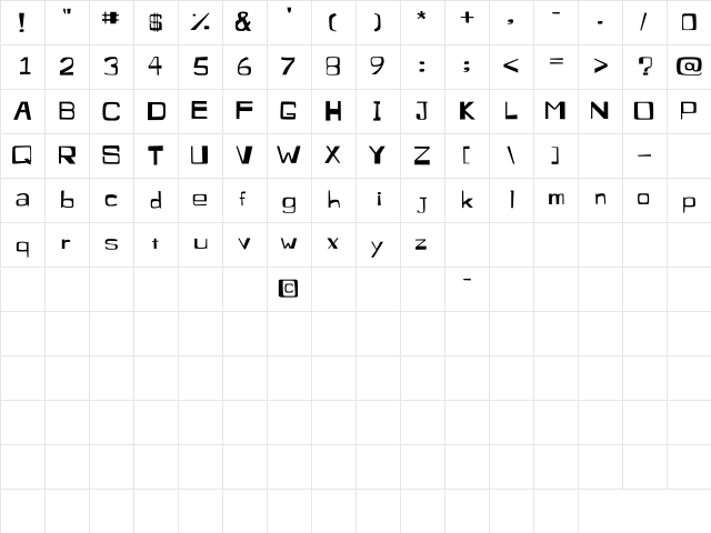 Henry Poe Regular  glyph index