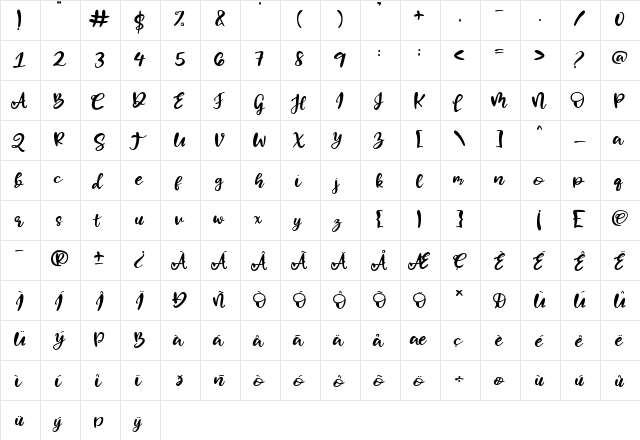 Pulang Malam Regular  glyph index