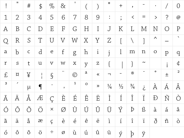 Chaparral Pro Light Caption  glyph index