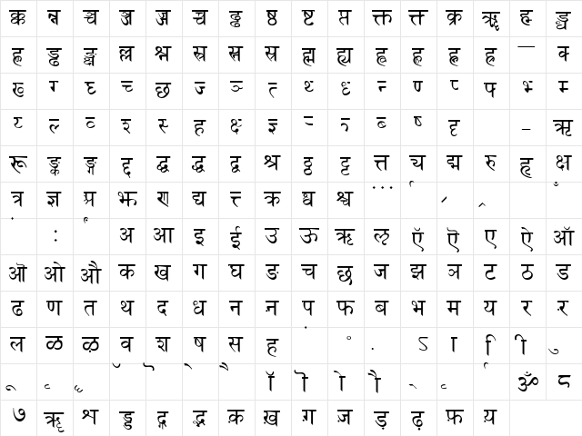 Sanskrit Regular  glyph index