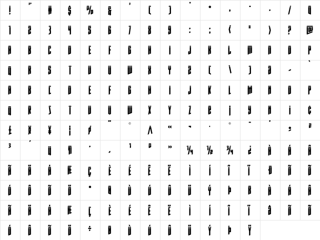 Rhinoclops Laser Regular  glyph index