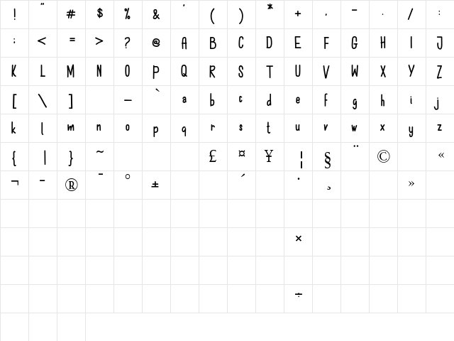 The Book Regular  glyph index