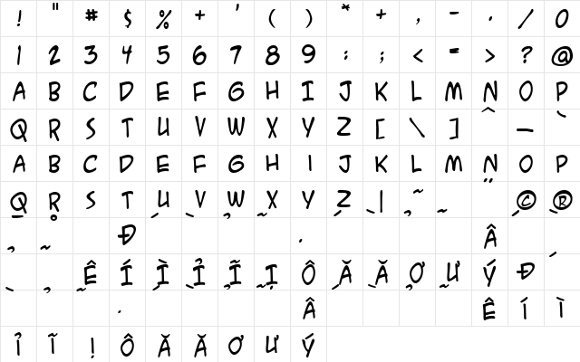 HL Comic2 Regular  glyph index