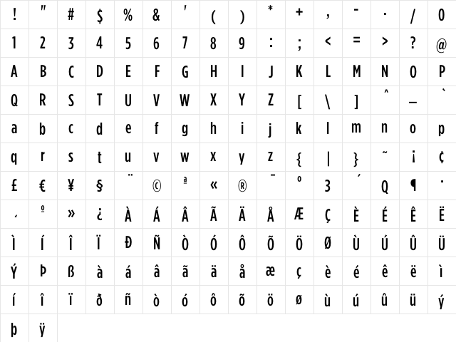 Gotham Condensed Medium  glyph index