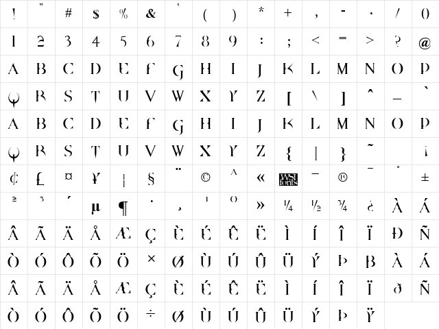 Brazelton Regular  glyph index