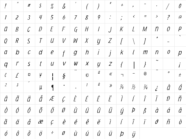 Jacoby Cond ICG XLightItalic  glyph index