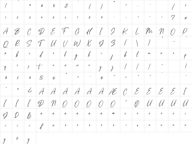 Valment Regular  glyph index