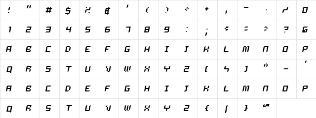 Dalila Oblique Regular  glyph index