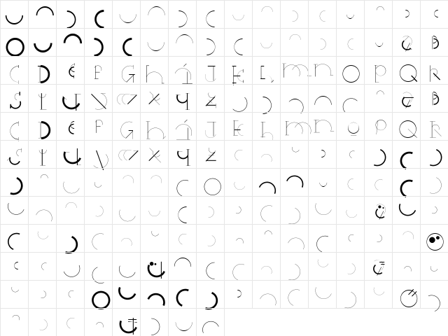 HalfCircleAlphabetXP Regular  glyph index