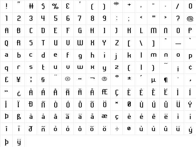 Lady Ice - Expanded Regular  glyph index