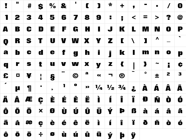 Folio Extra Bold  glyph index