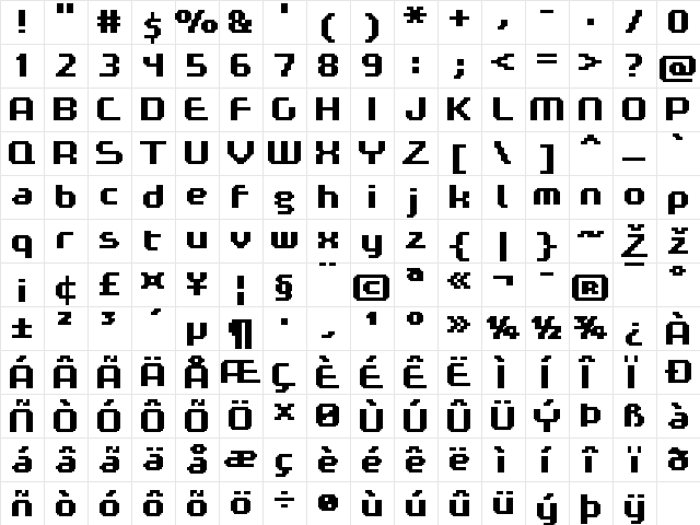 FFF Expresso Bold Regular  glyph index