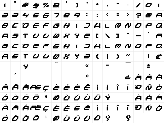 PLUTON Regular  glyph index