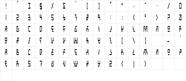 Beam Rider Condensed Condensed  glyph index