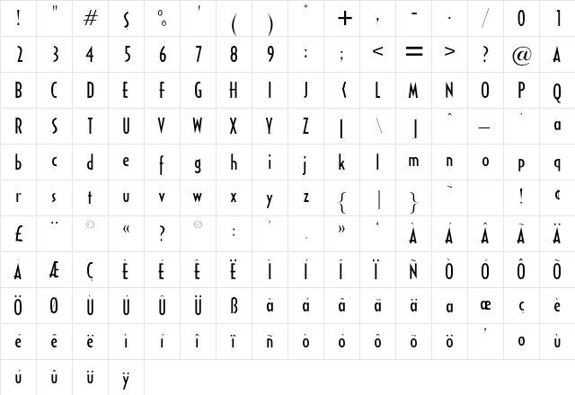 HalseyCondSSK Regular  glyph index