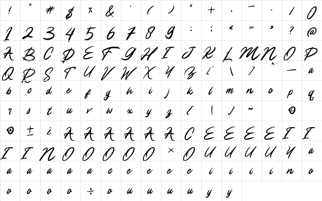 Chalista Regular  glyph index