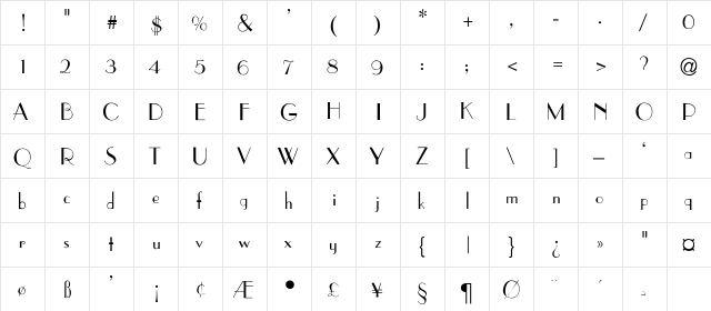 Turandot-Thin Regular  glyph index
