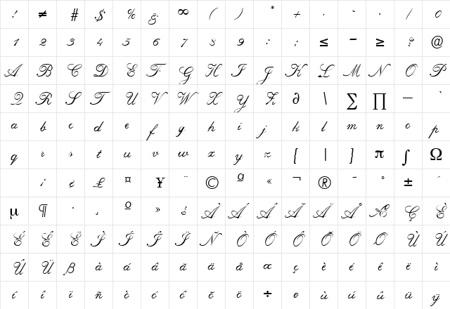 Regency DB Medium  glyph index