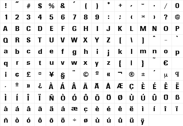 Rochester-Bold Regular  glyph index