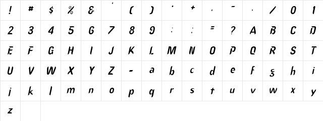 DanceSSK Italic  glyph index