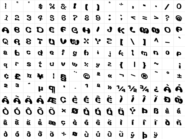 GiveAndTake18 Bold  glyph index