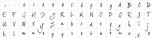 joeHand 2 Regular  glyph index