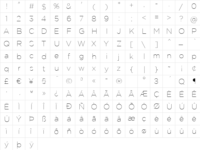 Gotham Thin Regular  glyph index