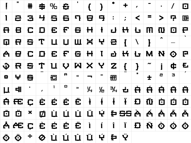 CrucibleMedium Regular  glyph index