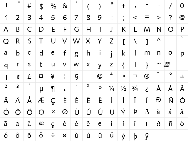 Facile SSi Regular  glyph index