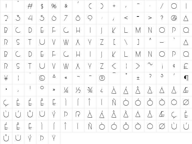 MontanaLight Normal  glyph index