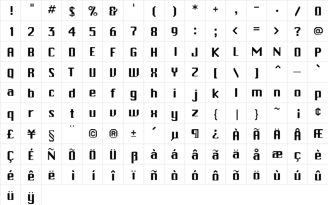 RSChiTown Regular  glyph index