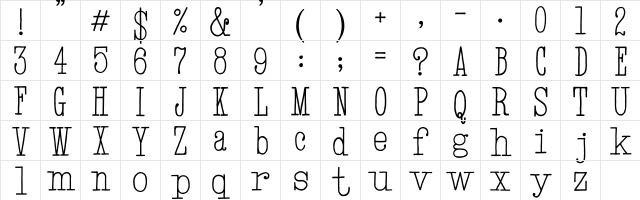 Hand TypeWriter Regular  glyph index