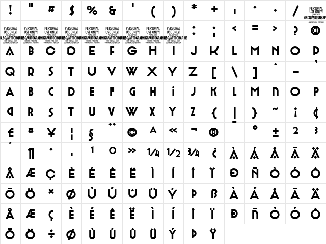 Artographie Black Regular  glyph index
