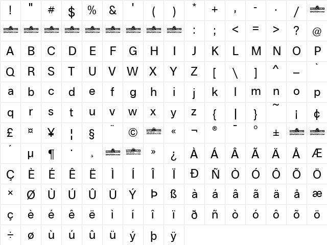 Boring Sans A Trial Regular  glyph index