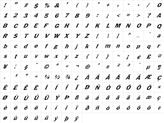 FZ BASIC 56 CRACKED ITALIC Normal  glyph index