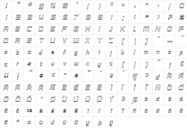 SF Chaerilidae Outline Oblique  glyph index