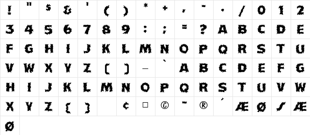 Flames MF Regular  glyph index