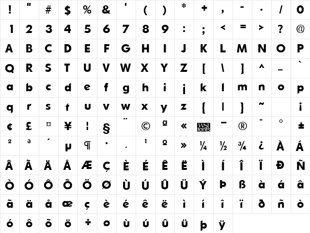 SharnayExtraBold Regular  glyph index