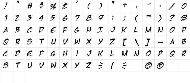 Manga Temple Italic  glyph index