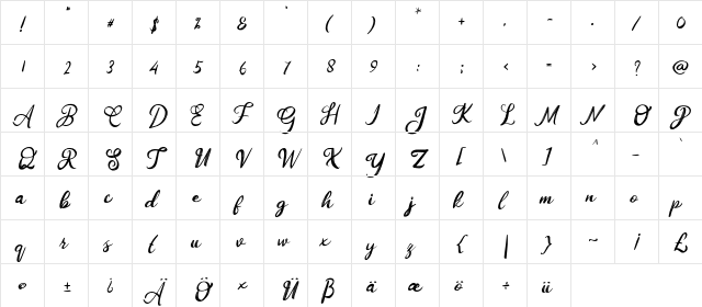 Bedec Regular  glyph index
