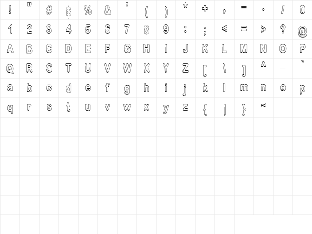 LD Bubbley Regular  glyph index