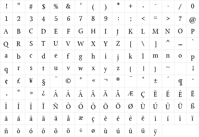 StonePrint Regular  glyph index