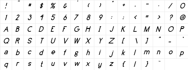 Greenfield-Ital Regular  glyph index