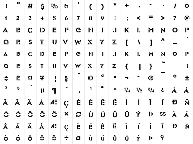 Glaser Becker Stencil Caps Regular  glyph index